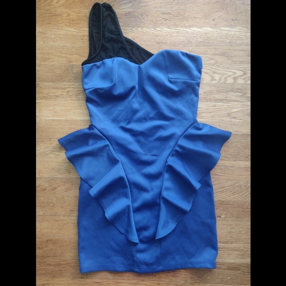 Blue One Shoulder Mini Dress